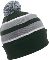 Pacific Headwear 641K Pom-Pom Cuff Beanie - Dark Green Silver White - Forest Light Gray / 7’’ - 7 7/8’’