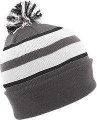 Pacific Headwear 641K Pom-Pom Cuff Beanie - Graphite White Black - Dark Gray White / 7’’ - 7 7/8’’