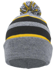 Pacific Headwear 641K Pom-Pom Cuff Beanie - Heather Gray Black Gold - Gray Black / 7’’ - 7 7/8’’