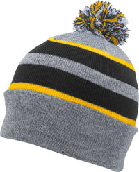 Pacific Headwear 641K Pom-Pom Cuff Beanie - Heather Gray Black Gold - Gray Black / 7’’ - 7 7/8’’