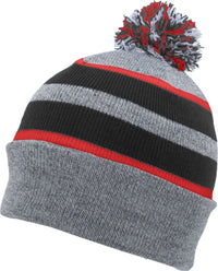 Pacific Headwear 641K Pom-Pom Cuff Beanie - Heather Gray Black Red - Gray Black / 7’’ - 7 7/8’’