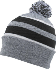 Pacific Headwear 641K Pom-Pom Cuff Beanie - Heather Gray Black White - Gray Black / 7’’ - 7 7/8’’