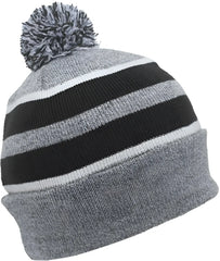Pacific Headwear 641K Pom-Pom Cuff Beanie - Heather Gray Black White - Gray Black / 7’’ - 7 7/8’’