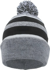 Pacific Headwear 641K Pom-Pom Cuff Beanie - Heather Gray Black White - Gray Black / 7’’ - 7 7/8’’