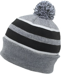 Pacific Headwear 641K Pom-Pom Cuff Beanie - Heather Gray Black White - Gray Black / 7’’ - 7 7/8’’