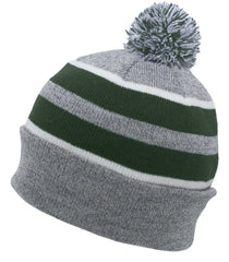 Pacific Headwear 641K Pom-Pom Cuff Beanie - Heather Gray Dark Green White - Gray Forest / 7’’ - 7 7/8’’