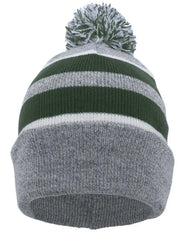 Pacific Headwear 641K Pom-Pom Cuff Beanie - Heather Gray Dark Green White - Gray Forest / 7’’ - 7 7/8’’