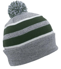 Pacific Headwear 641K Pom-Pom Cuff Beanie - Heather Gray Dark Green White - Gray Forest / 7’’ - 7 7/8’’