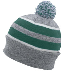 Pacific Headwear 641K Pom-Pom Cuff Beanie - Heather Gray Kelly White - Gray Kelly / 7’’ - 7 7/8’’