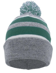 Pacific Headwear 641K Pom-Pom Cuff Beanie - Heather Gray Kelly White - Gray Kelly / 7’’ - 7 7/8’’