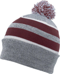Pacific Headwear 641K Pom-Pom Cuff Beanie - Heather Gray Maroon White - Gray Maroon / 7’’ - 7 7/8’’