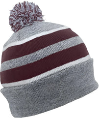 Pacific Headwear 641K Pom-Pom Cuff Beanie - Heather Gray Maroon White - Gray Maroon / 7’’ - 7 7/8’’