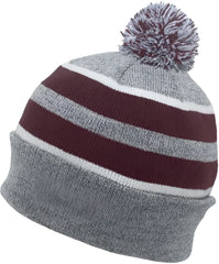 Pacific Headwear 641K Pom-Pom Cuff Beanie - Heather Gray Maroon White - Gray Maroon / 7’’ - 7 7/8’’