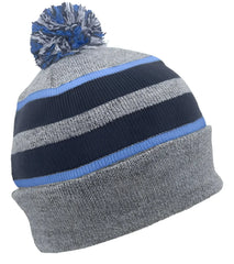 Pacific Headwear 641K Pom-Pom Cuff Beanie - Heather Gray Navy Columbia Blue - Gray Navy / 7’’ - 7 7/8’’