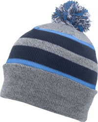 Pacific Headwear 641K Pom-Pom Cuff Beanie - Heather Gray Navy Columbia Blue - Gray Navy / 7’’ - 7 7/8’’