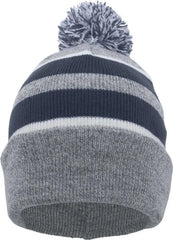 Pacific Headwear 641K Pom-Pom Cuff Beanie - Heather Gray Navy White - Gray Navy / 7’’ - 7 7/8’’