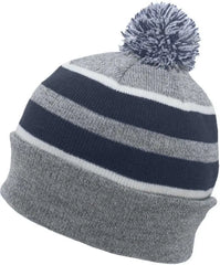 Pacific Headwear 641K Pom-Pom Cuff Beanie - Heather Gray Navy White - Gray Navy / 7’’ - 7 7/8’’