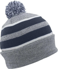 Pacific Headwear 641K Pom-Pom Cuff Beanie - Heather Gray Navy White - Gray Navy / 7’’ - 7 7/8’’