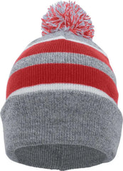 Pacific Headwear 641K Pom-Pom Cuff Beanie - Heather Gray Red White - Gray Red / 7’’ - 7 7/8’’
