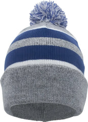 Pacific Headwear 641K Pom-Pom Cuff Beanie - Heather Gray Royal White - Gray Royal / 7’’ - 7 7/8’’