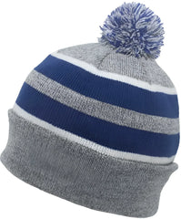 Pacific Headwear 641K Pom-Pom Cuff Beanie - Heather Gray Royal White - Gray Royal / 7’’ - 7 7/8’’
