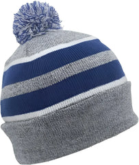 Pacific Headwear 641K Pom-Pom Cuff Beanie - Heather Gray Royal White - Gray Royal / 7’’ - 7 7/8’’