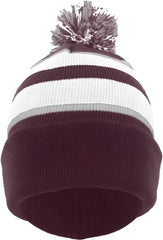 Pacific Headwear 641K Pom-Pom Cuff Beanie - Maroon White Silver - Maroon White / 7’’ - 7 7/8’’