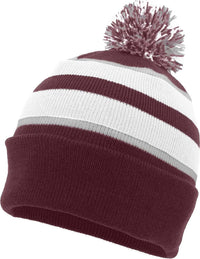 Pacific Headwear 641K Pom-Pom Cuff Beanie - Maroon White Silver - Maroon White / 7’’ - 7 7/8’’