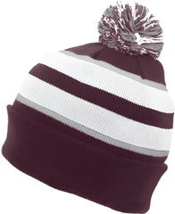 Pacific Headwear 641K Pom-Pom Cuff Beanie - Maroon White Silver - Maroon White / 7’’ - 7 7/8’’