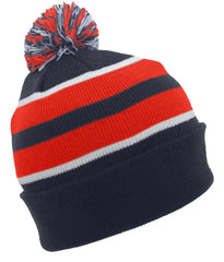 Pacific Headwear 641K Pom-Pom Cuff Beanie - Navy Red White - Navy Red / 7’’ - 7 7/8’’