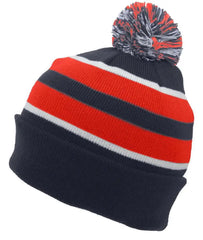 Pacific Headwear 641K Pom-Pom Cuff Beanie - Navy Red White - Navy Red / 7’’ - 7 7/8’’