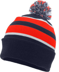 Pacific Headwear 641K Pom-Pom Cuff Beanie - Navy Red White - Navy Red / 7’’ - 7 7/8’’