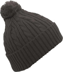 Pacific Headwear 643K Cable Knit Pom-Pom Beanie - Graphite - Dark Gray / 7’’ - 7 7/8’’