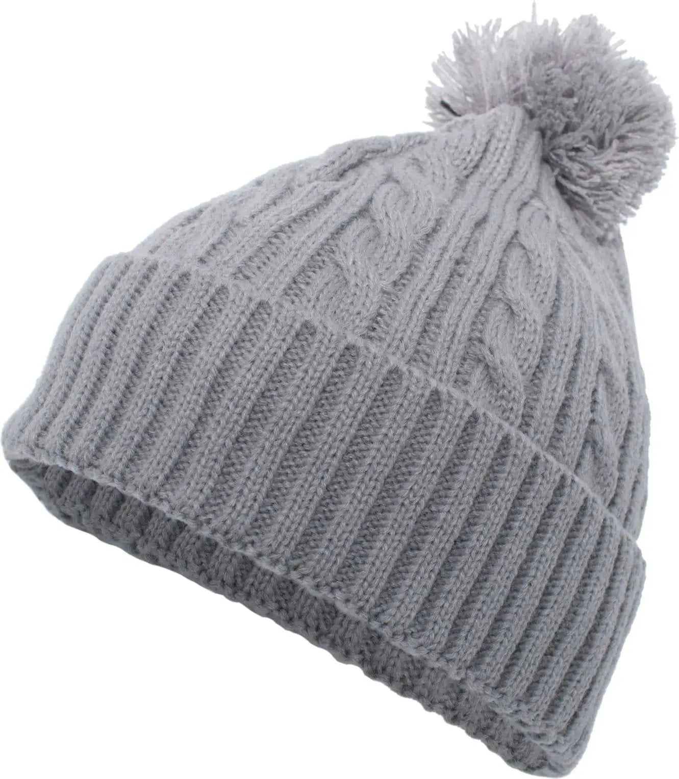 Pacific Headwear 643K Cable Knit Pom-Pom Beanie - Silver - Light Gray / 7’’ - 7 7/8’’