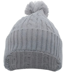 Pacific Headwear 643K Cable Knit Pom-Pom Beanie - Silver - Light Gray / 7’’ - 7 7/8’’