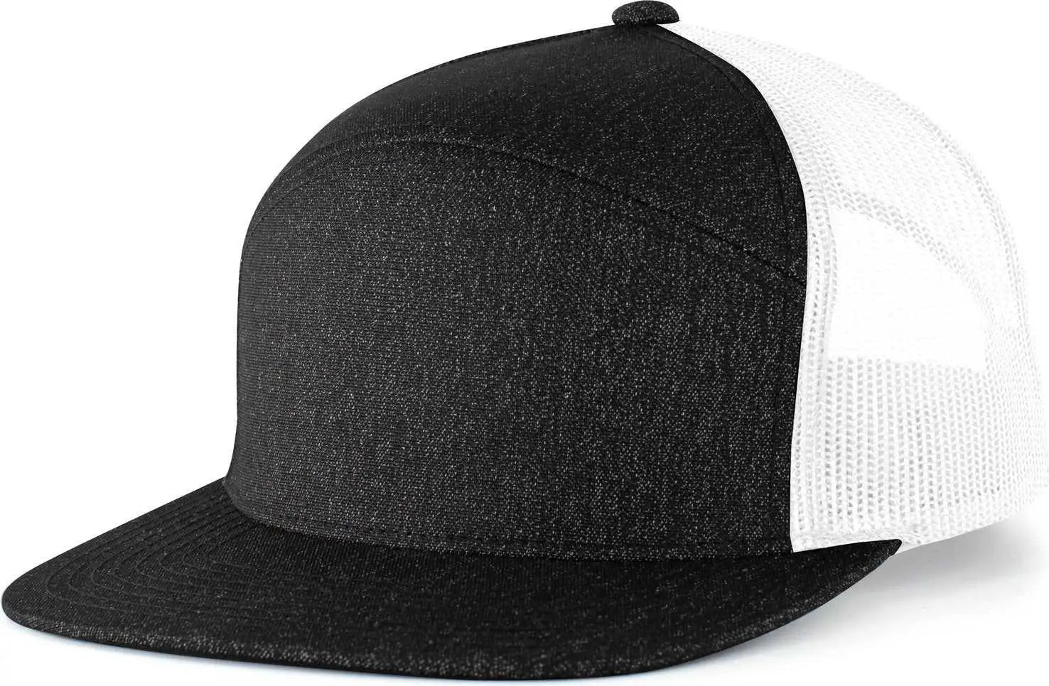 Pacific Headwear 710 6-Panel Arch Heather Trucker Snapback Cap - Black Heather White - Black Heather White / 7’’ - 7