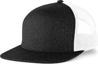Pacific Headwear 710 6-Panel Arch Heather Trucker Snapback Cap - Black Heather White - Black Heather White / 7’’ - 7
