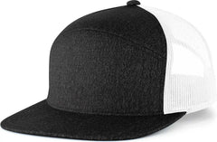 Pacific Headwear 710 6-Panel Arch Heather Trucker Snapback Cap - Black Heather White - Black Heather White / 7’’ - 7