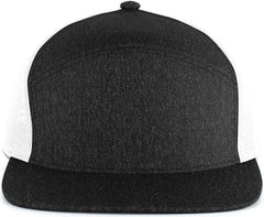 Pacific Headwear 710 6-Panel Arch Heather Trucker Snapback Cap - Black Heather White - Black Heather White / 7’’ - 7