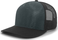 Pacific Headwear 724 Mesh Overlay 5-Panel Trucker Snapback Cap - Black Dark Green - Black Forest / 7’’ - 7 7/8’’
