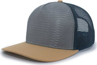 Pacific Headwear 724 Mesh Overlay 5-Panel Trucker Snapback Cap - Gold Gray Slate Blue - Gold Dark Gray / 7’’ - 7 7/8’’