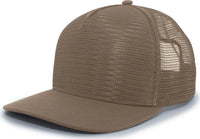 Pacific Headwear 724 Mesh Overlay 5-Panel Trucker Snapback Cap - Loden - Brown / 7’’ - 7 7/8’’