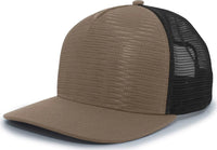 Pacific Headwear 724 Mesh Overlay 5-Panel Trucker Snapback Cap - Loden Black - Brown Black / 7’’ - 7 7/8’’