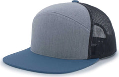 Pacific Headwear 787 6-Panel Arch Snapback Trucker Cap - Heather Gray Slate Blue - Gray Dark Gray / 7’’ - 7 7/8’’