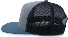 Pacific Headwear 787 6-Panel Arch Snapback Trucker Cap - Heather Gray Slate Blue - Gray Dark Gray / 7’’ - 7 7/8’’