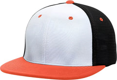 Pacific Headwear ES341 Premium M2 Performance Trucker Flexfit Cap - White Black Orange - White Black / 6 3/8’’ - 6 7/8’’
