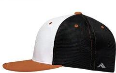 Pacific Headwear ES341 Premium M2 Performance Trucker Flexfit Cap - White Black Orange