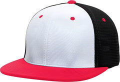 Pacific Headwear ES341 Premium M2 Performance Trucker Flexfit Cap - White Black Red - White Black / 6 3/8’’ - 6 7/8’’