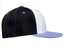 Pacific Headwear ES341 Premium M2 Performance Trucker Flexfit Cap - White Navy Columbia Blue