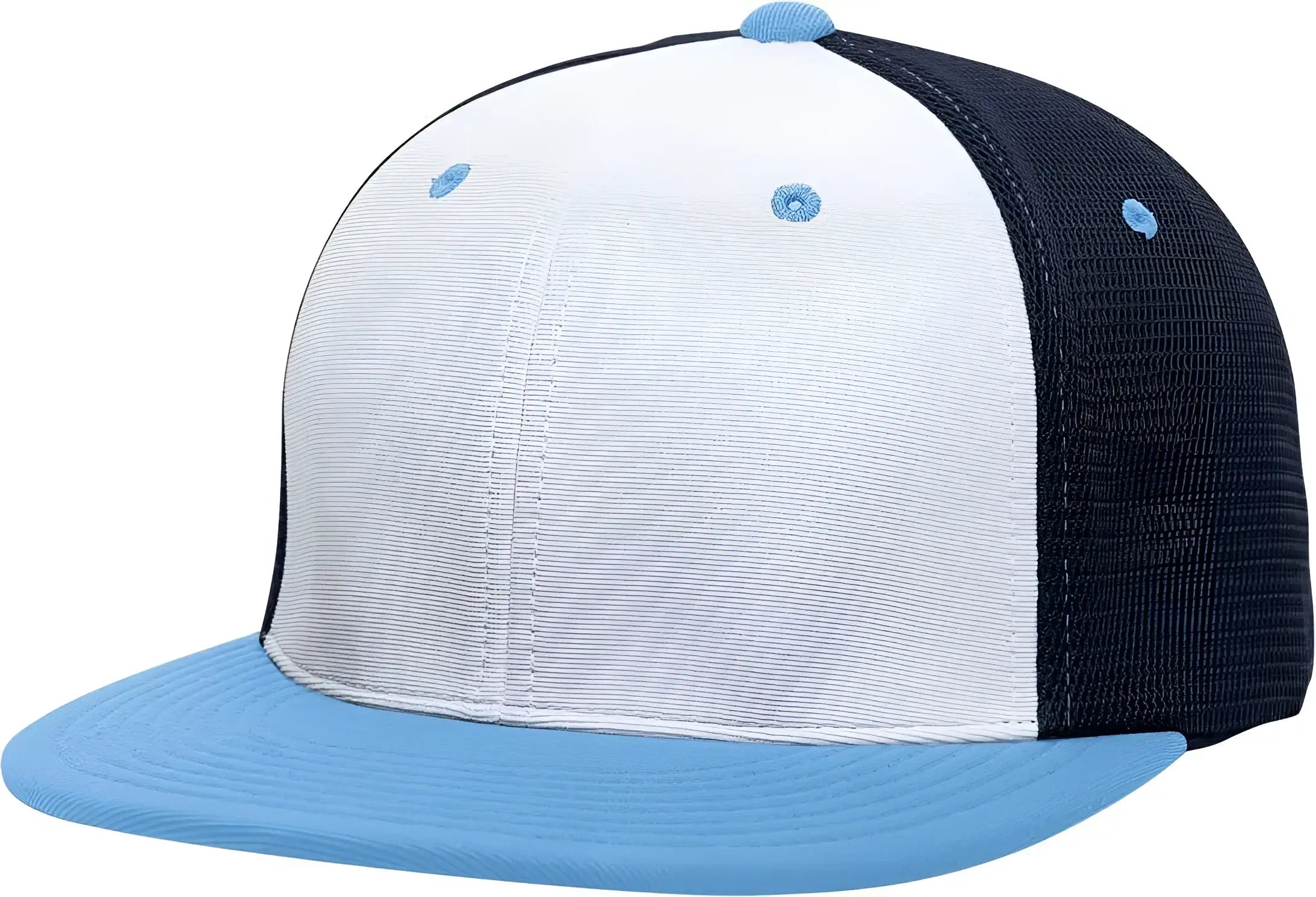 Pacific Headwear ES341 Premium M2 Performance Trucker Flexfit Cap - White Navy Columbia Blue - White Navy Columbia Blue